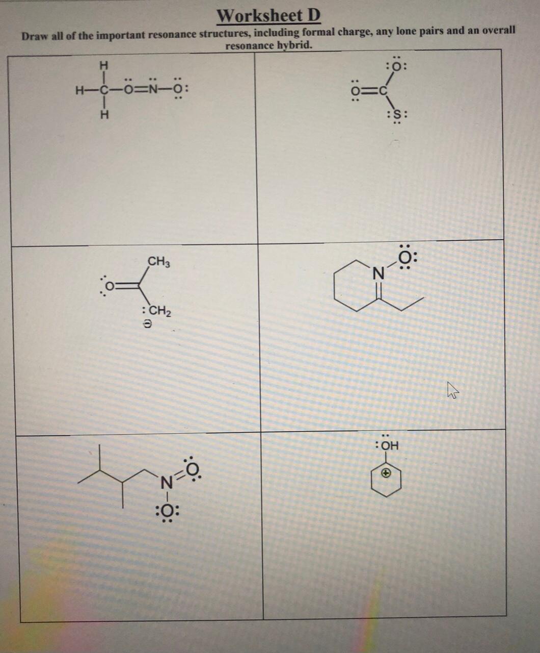 Solved Worksheet D Draw All Of The Important Resonance St Chegg Com