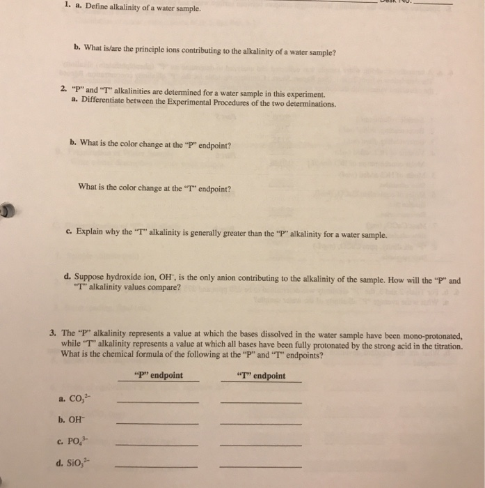 Solved 1. a. Define alkalinity of a water sample. b. What | Chegg.com