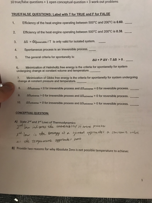 Solved 10 true/false questions+1 open conceptual question+3 | Chegg.com