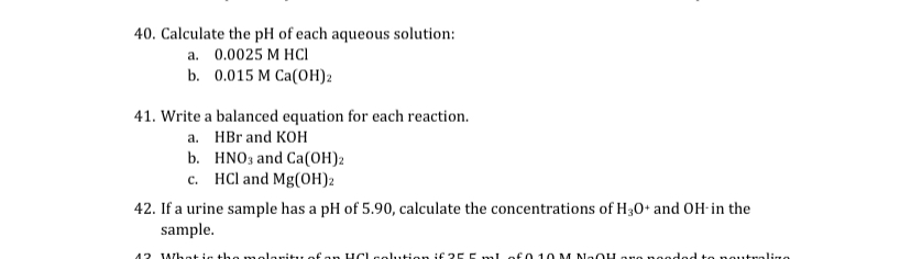 Solved 40. Calculate the pH of each aqueous solution: a. | Chegg.com