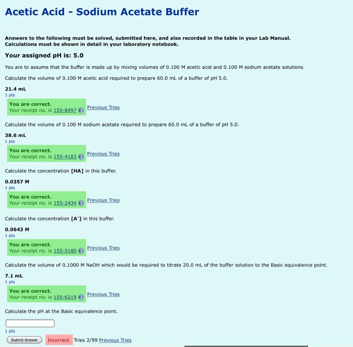 Premedicación cuota de matrícula Deliberar Solved Acetic Acid-Sodium Acetate Buffer Answers to the | Chegg.com