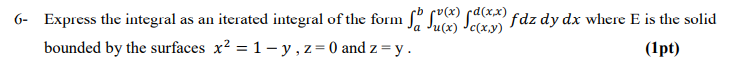 Solved 6- Express the integral as an iterated integral of | Chegg.com
