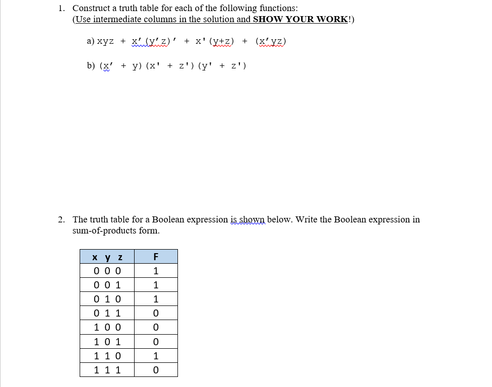 Solved 1. Construct A Truth Table For Each Of The Following | Chegg.com