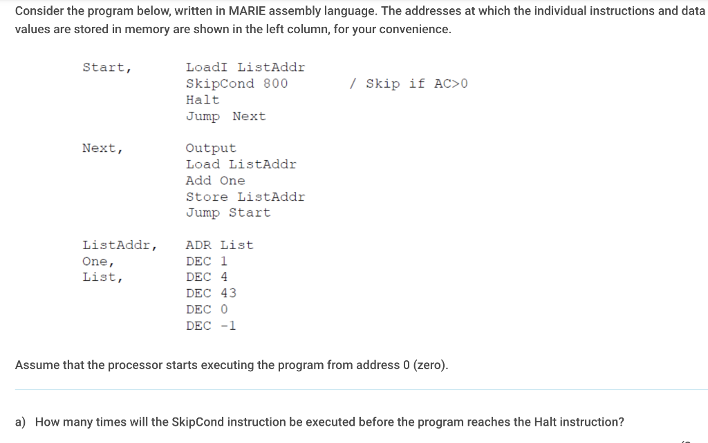 Solved Consider The Program Below Written In Marie Assembly