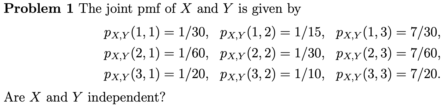 Solved Problem 1 The joint pmf of X and Y is given by | Chegg.com