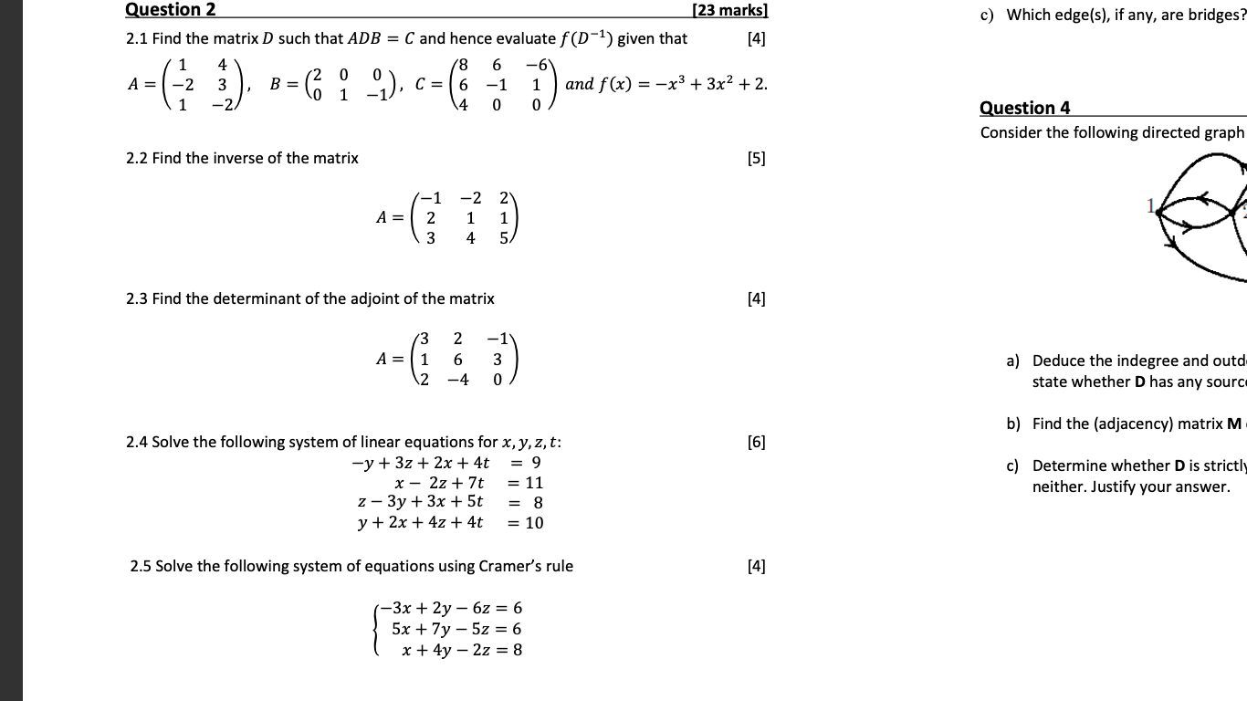 Solved c) Which edge(s), if any, are bridges? Question 2 [23 | Chegg.com
