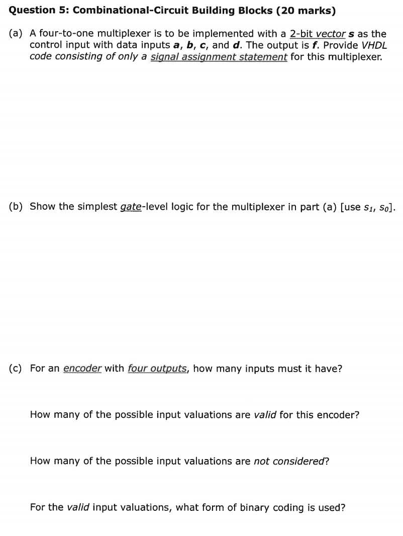 Question 5: Combinational-Circuit Building Blocks (20 | Chegg.com