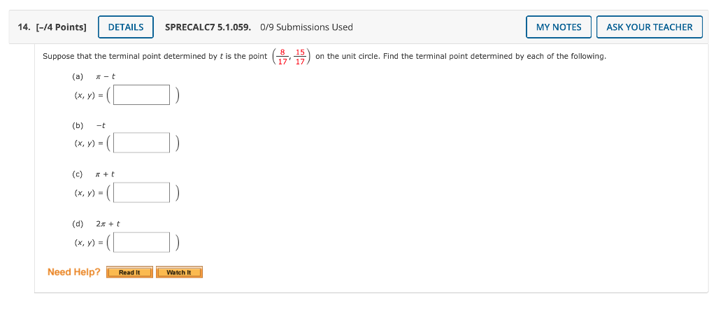 Solved Suppose That The Terminal Point Determined By T Is | Chegg.com