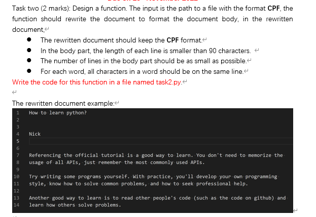 Solved Task two (2 marks): Design a function. The input is | Chegg.com