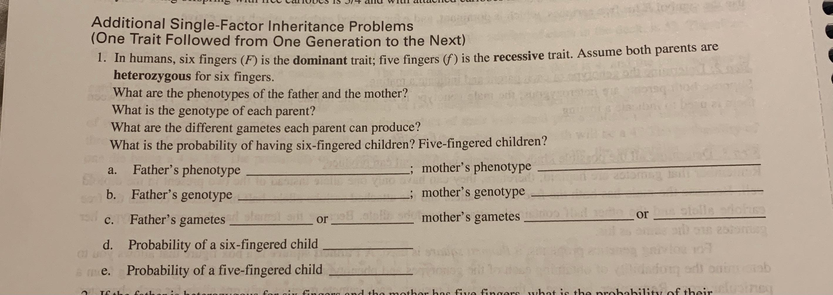 Solved Additional Single-Factor Inheritance Problems (One | Chegg.com