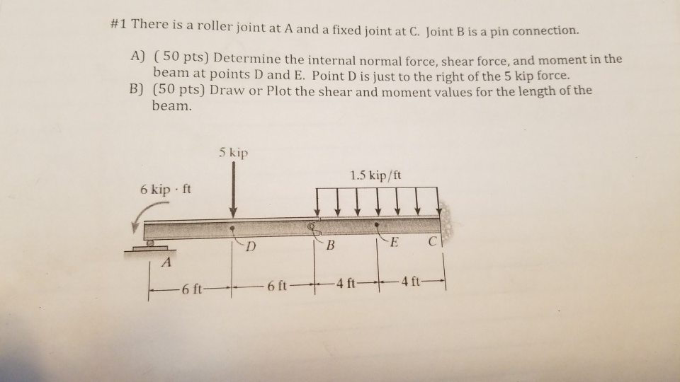 Solved #1 There is a roller joint at A and a fixed joint at | Chegg.com