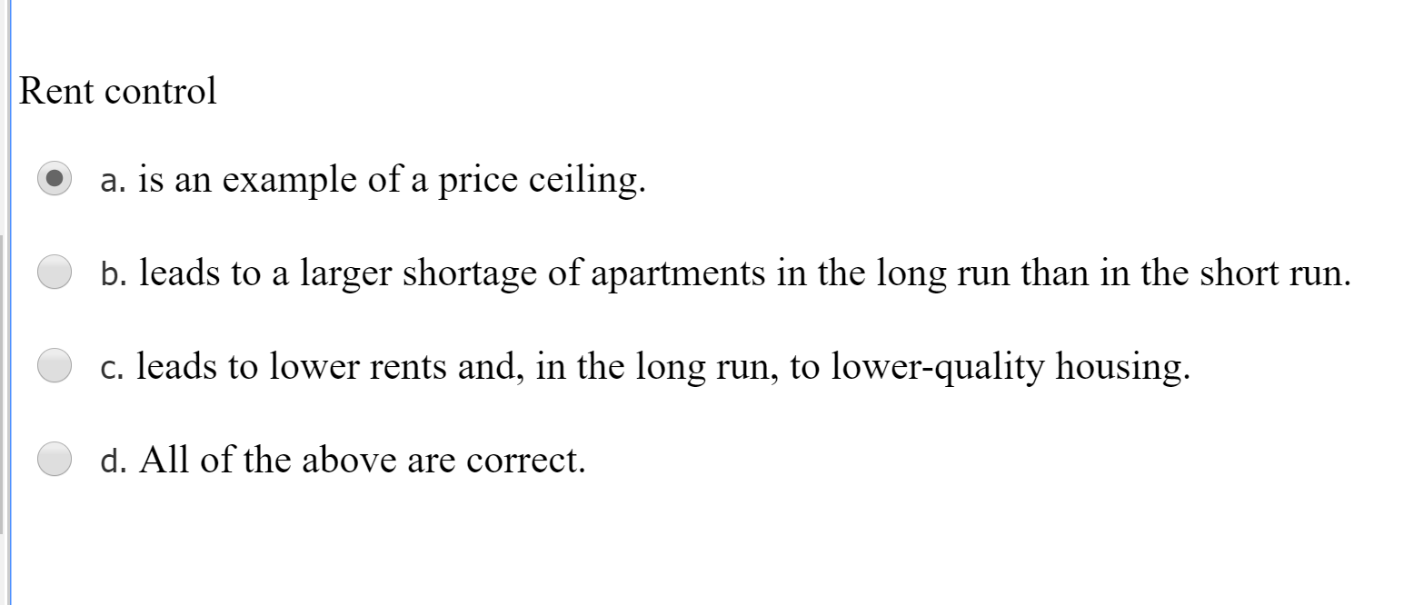 Solved Rent Control A Is An Example Of A Price Ceiling