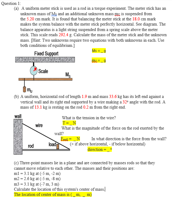 Solved Question 1: (a) A uniform meter stick is used as a | Chegg.com