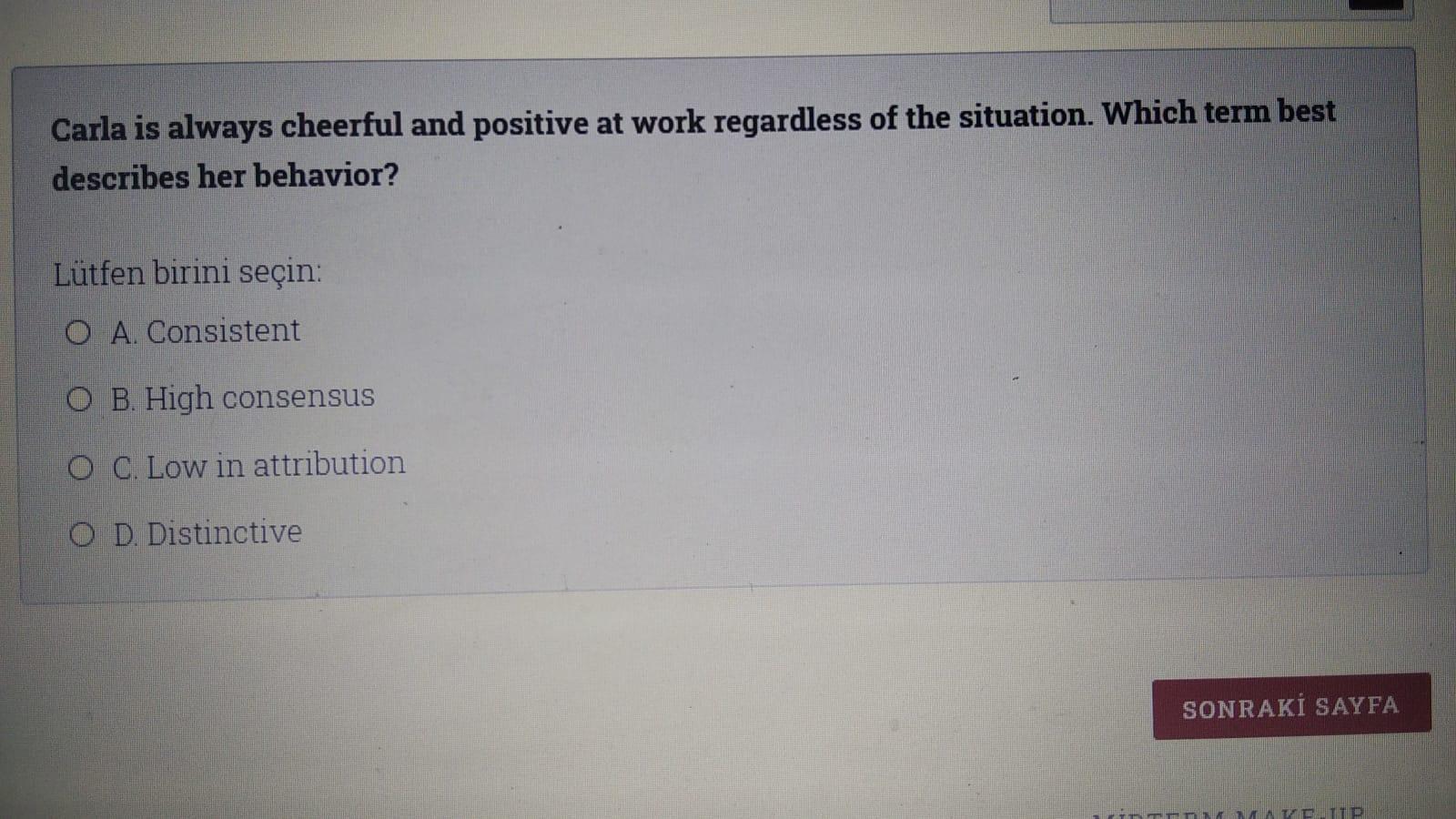 Solved Carla is always cheerful and positive at work | Chegg.com