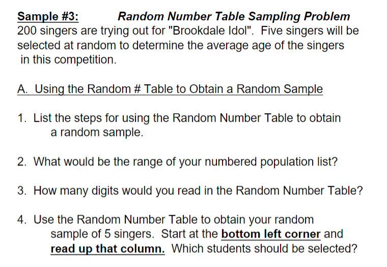 Sample \#3: Random Number Table Sampling Problem 200 | Chegg.com