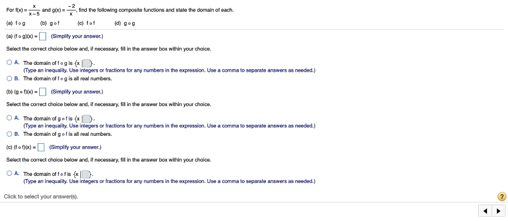 find the following composite functions and state the domain of each