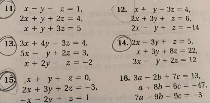 Solved 11 X Y Z 1 2x Y 2z X Y 3z 5 12 X Y 3z 4 2 Chegg Com