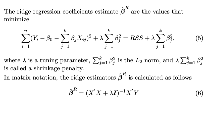 Solved The Ridge Regression Coefficients Estimate ß Are The 6979