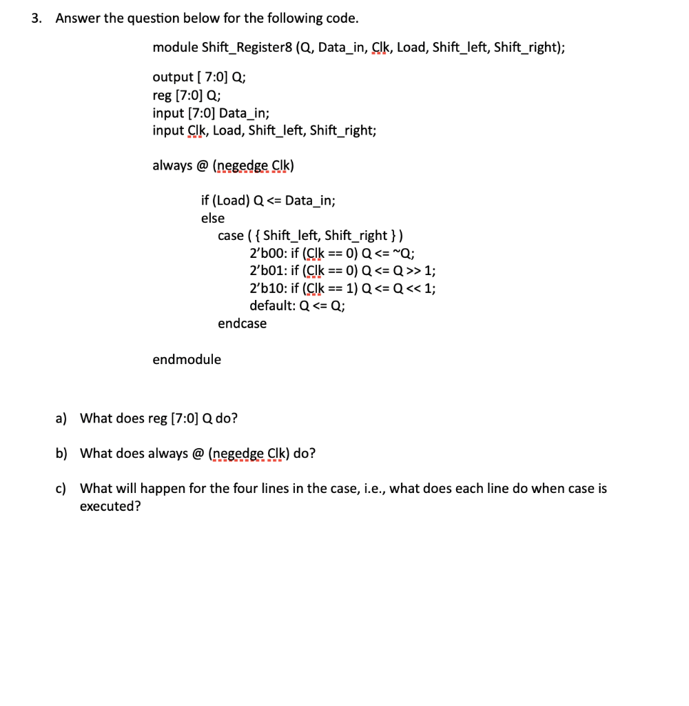 Solved 3. Answer the question below for the following code. | Chegg.com