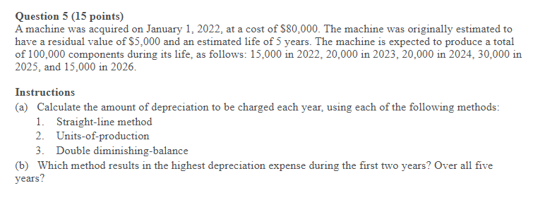 Solved Question 5 (15 points) A machine was acquired on | Chegg.com