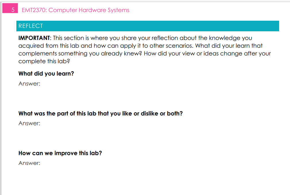Solved 5 EMT2370: Computer Hardware Systems REFLECT | Chegg.com