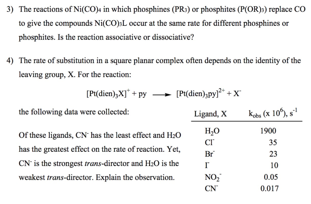 Solved 3) The reactions of Ni(CO)4 in which phosphines (PR3)
