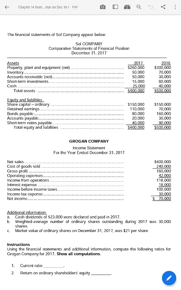 Solved Chapter 14 hom due on Dec 10 1 PDF The financial Chegg