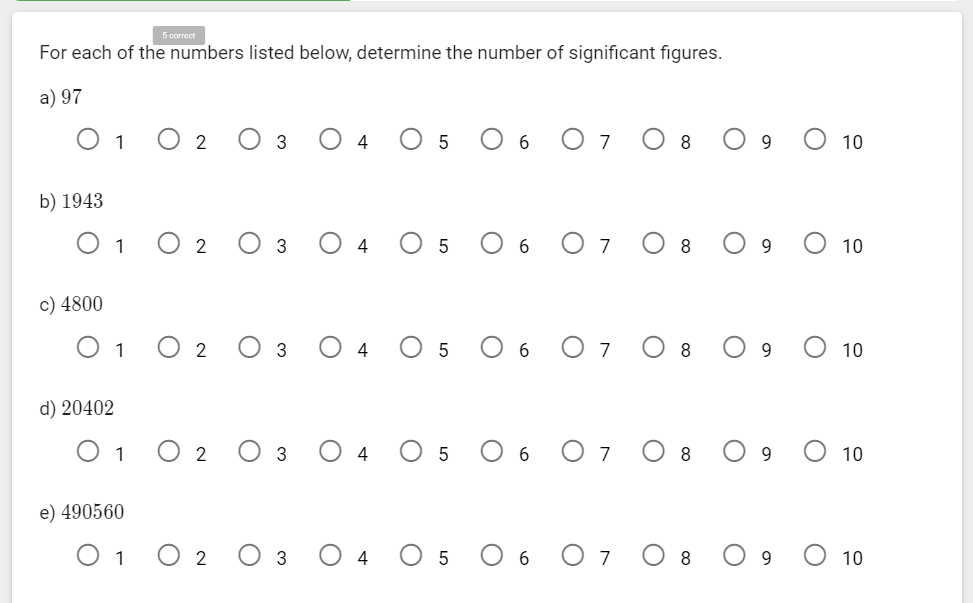 Solved For each of the numbers listed below, determine the | Chegg.com