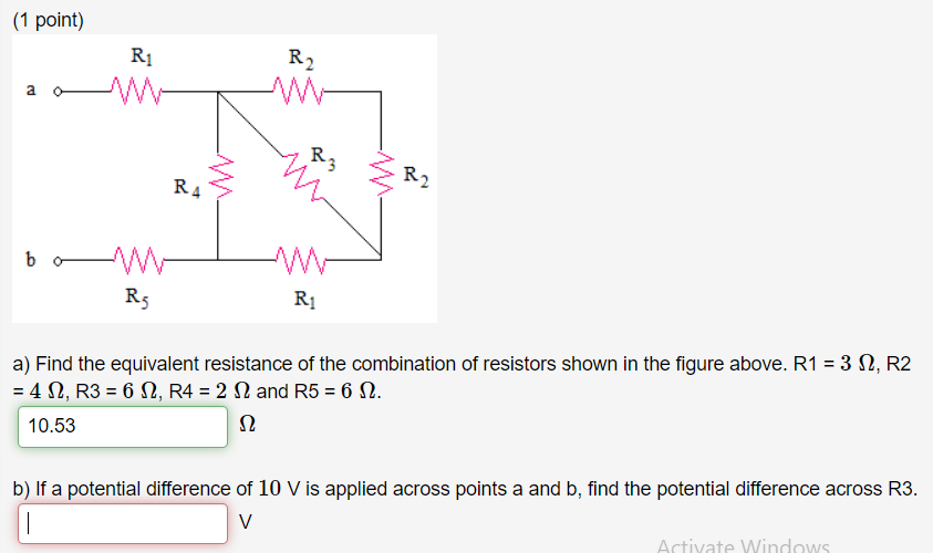 Solved (1 point) Ri R2 R2 R4 bo R3 Ri a) Find the equivalent | Chegg.com