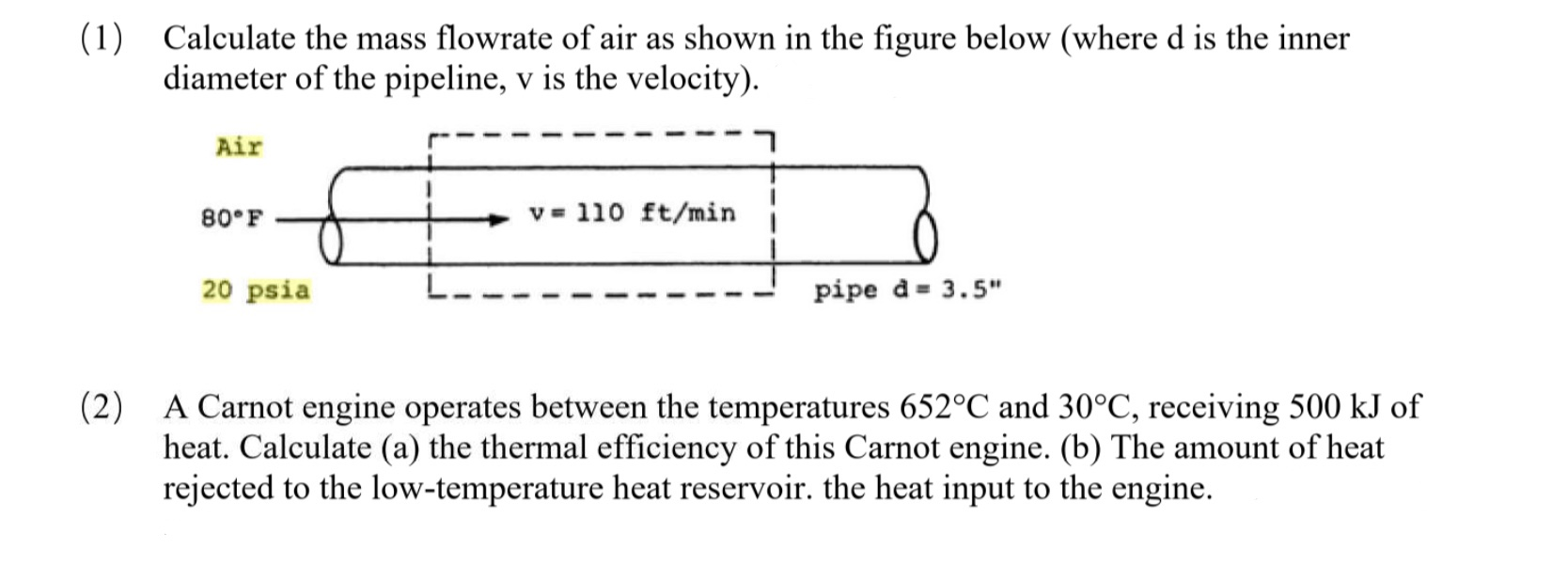 Solved (1) Calculate the mass flowrate of air as shown in | Chegg.com