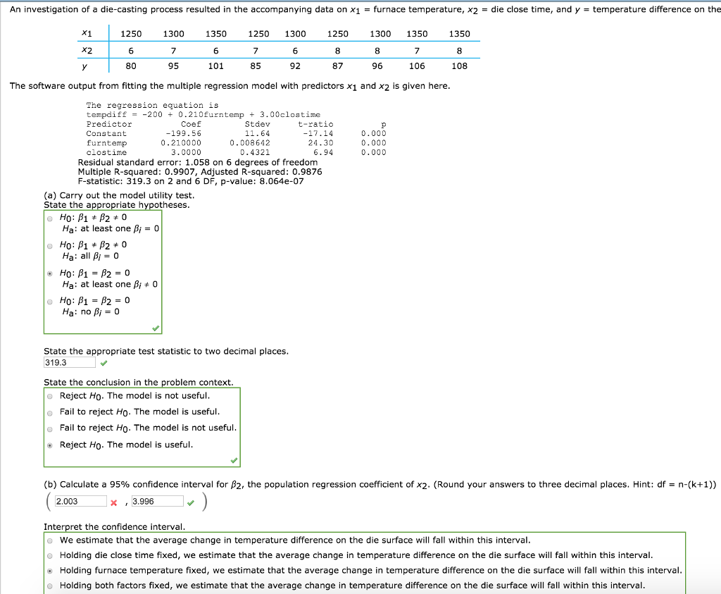 Solved An investigation of a diecasting process resulted in
