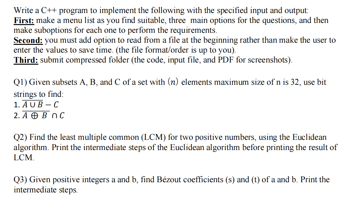 Solved Write a C++ program to implement the following with | Chegg.com