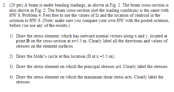 Solved 2. (20 pts) A beam is under bending loadings, as | Chegg.com