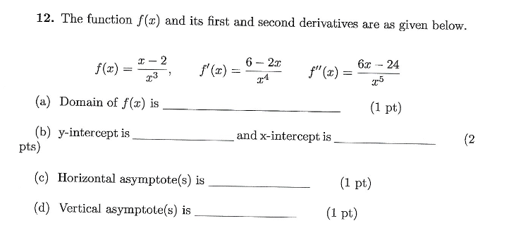 Solved 12. The function f(x) and its first and second | Chegg.com