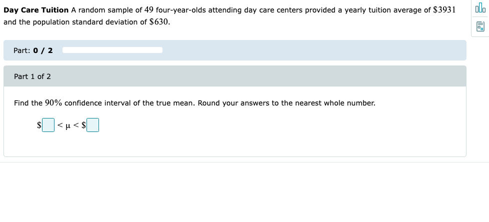 Solved Day Care Tuition A random sample of 49 four-year-olds | Chegg.com