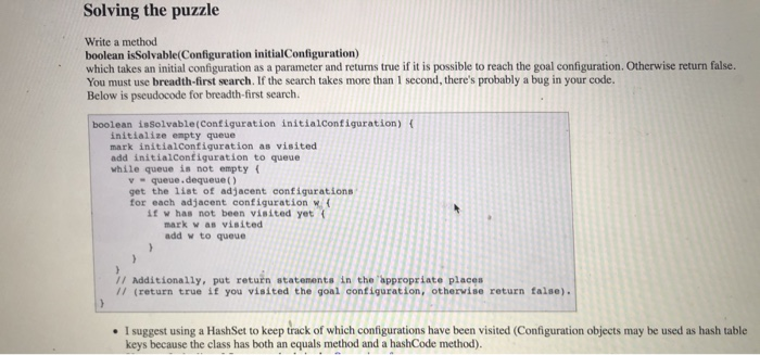 Solving the puzzle Write a method boolean | Chegg.com