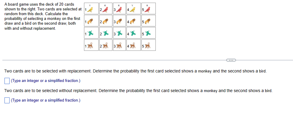 Solved A board game uses the deck of 20 cards shown to the | Chegg.com