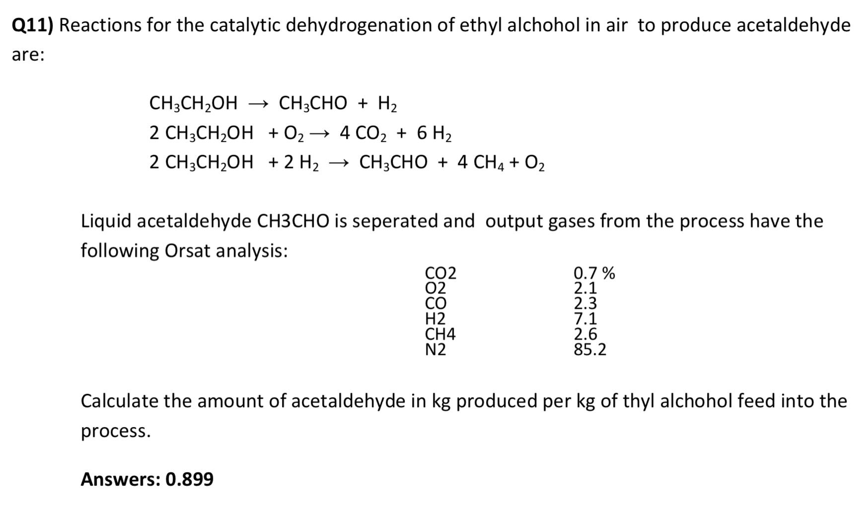 Solved Q11) Reactions for the catalytic dehydrogenation of | Chegg.com