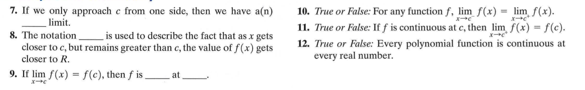 Solved XC Xc 7. If we only approach c from one side, then we | Chegg.com