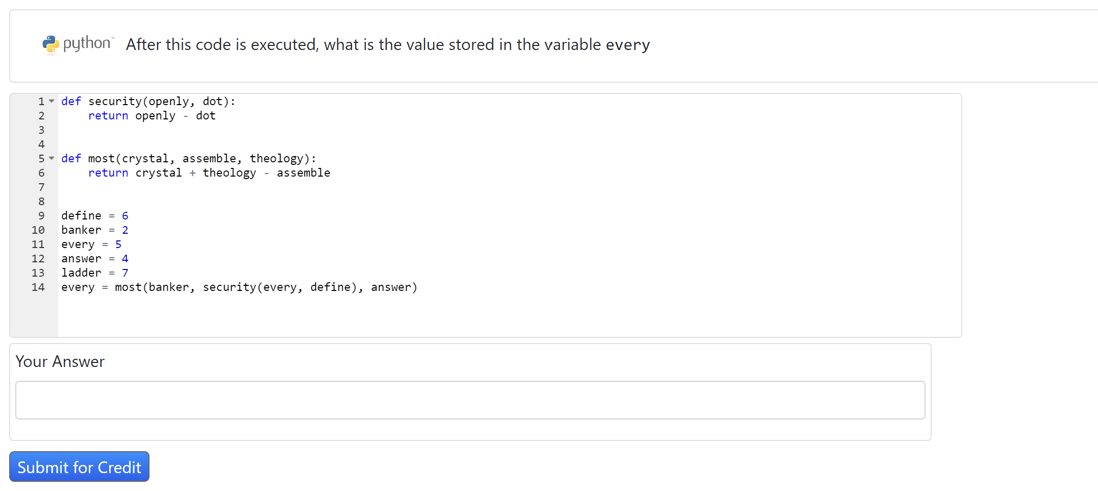 Solved 2. python After this code is executed, what is the | Chegg.com