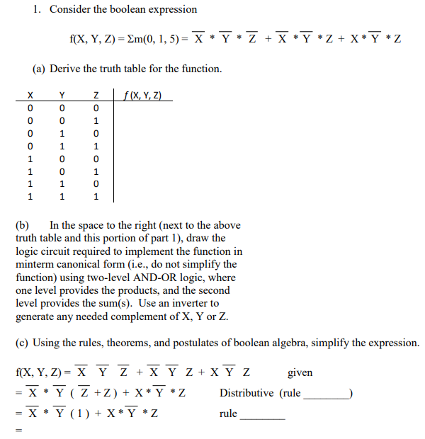 Solved 1 Consider The Boolean Expression F X Y Z M Chegg Com