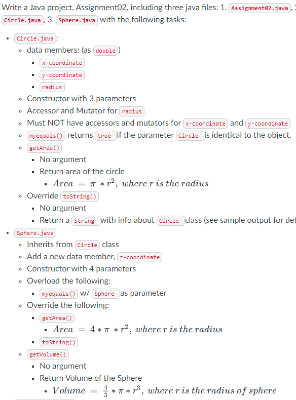 Write a Java project, Assignment02, including three | Chegg.com