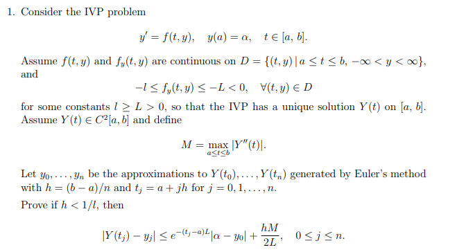 1 Consider The Ivp Problem Yf T Y Y A A Te Chegg Com