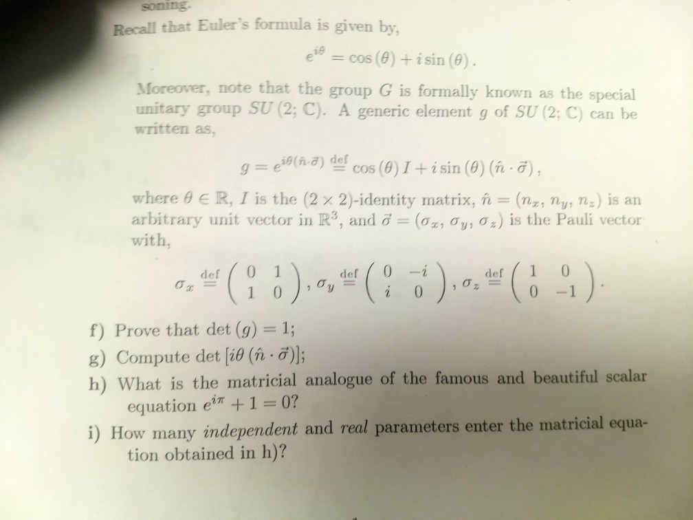 Solved Soning Recall That Euler S Formula Is Given By Ei Chegg Com