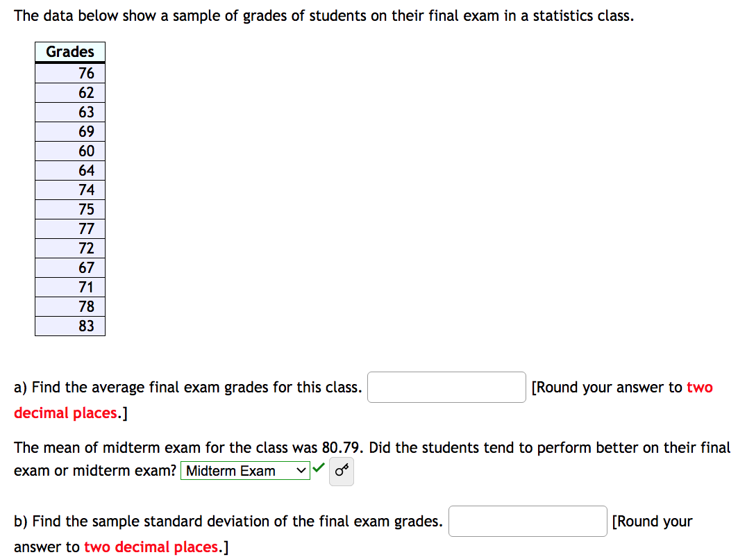 Solved The data below show a sample of grades of students on | Chegg.com