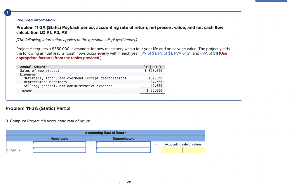 Solved Problem 11-2A (Static) Payback period, accounting | Chegg.com
