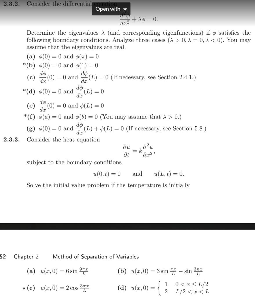 Solved 2.3.2. Consider The Differential Open With +1 = 0. | Chegg.com