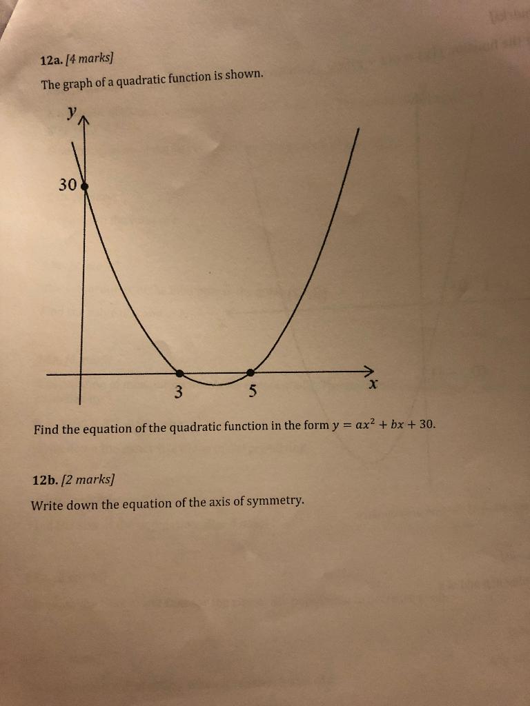 Solved 12a 4 Marks The Graph Of A Quadratic Function Is Chegg Com