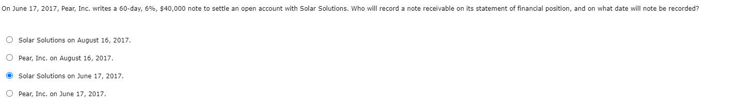 Solved On June 17, 2017, Pear, Inc. writes a 60-day, 6%, | Chegg.com