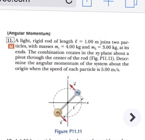 Solved A light, rigid rod of length l = 1.00 m joins two | Chegg.com